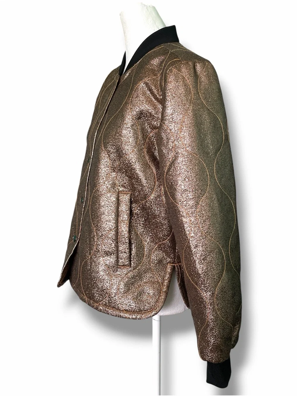 Madewell Metallic Gold Quilted Military Bomber Jacket H1293 Rare Sample Small
